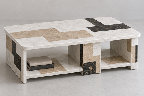 Asymmetric Marble Storage Coffee Table