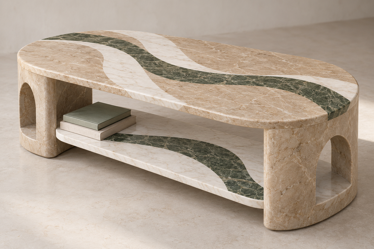 Verona Wave Marble Storage Coffee Table