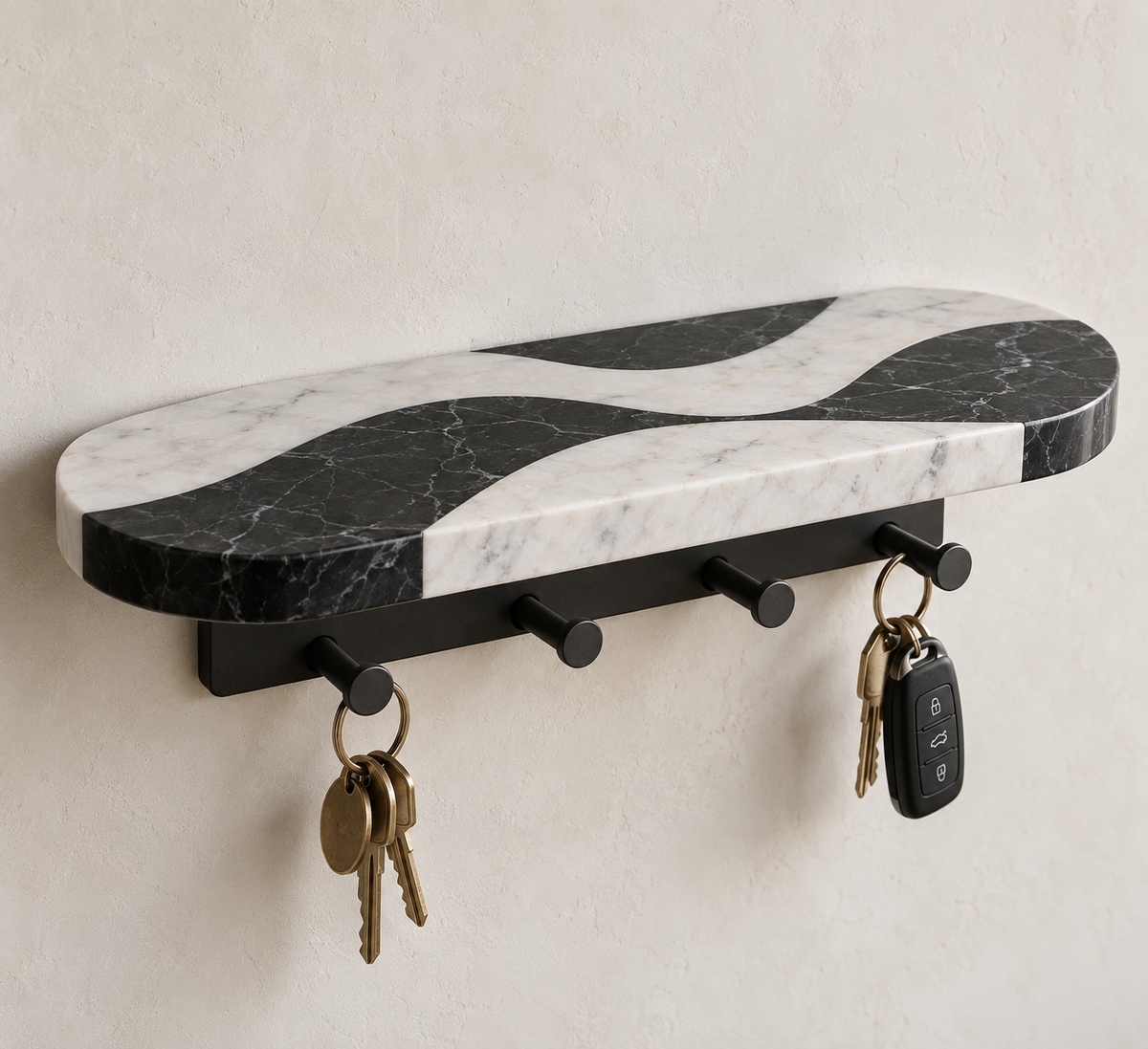 Black and White Marble Waterjet Key Shelf