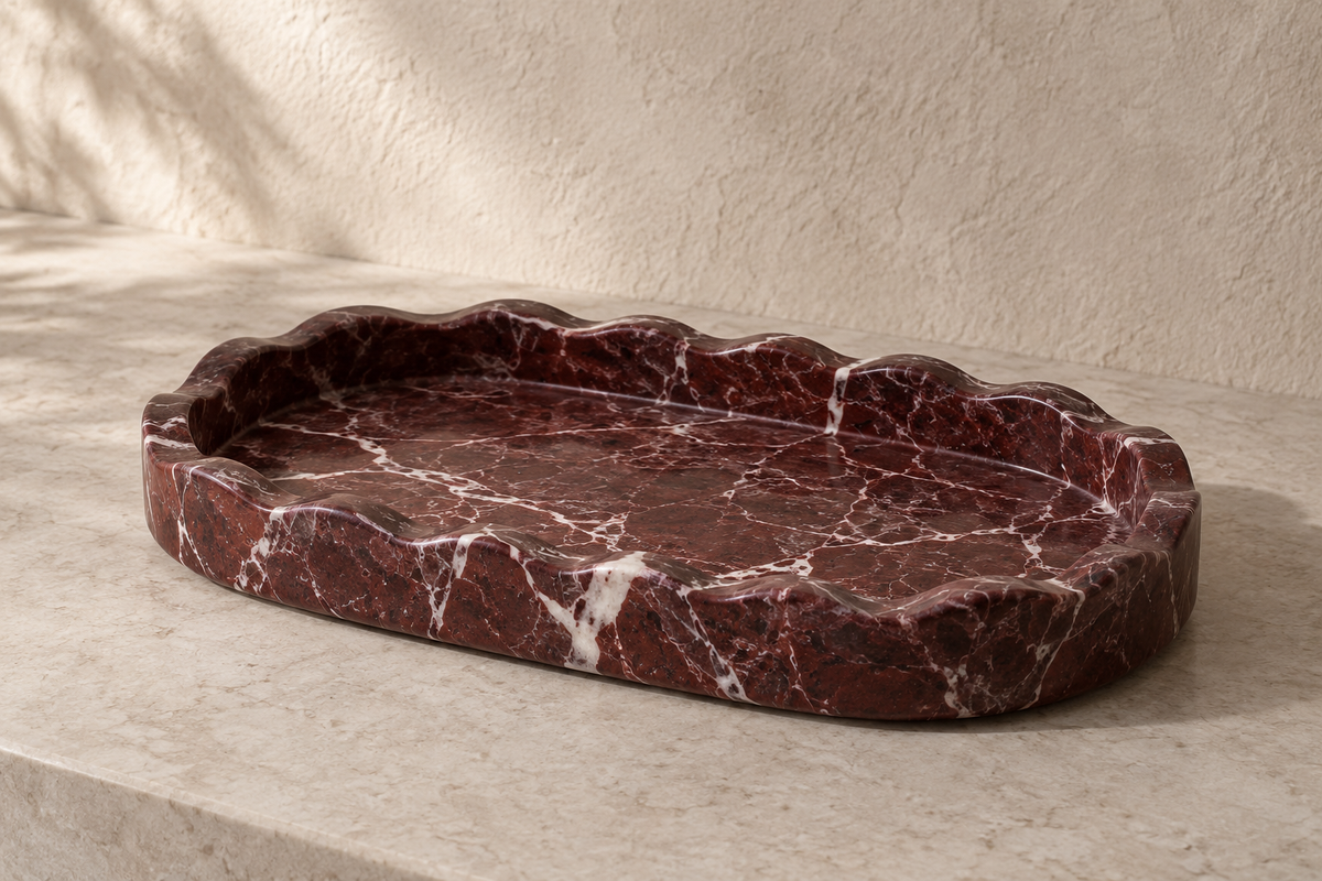 Rosso Levanto Marble Scalloped Tray