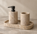 Beige Marble Fluted Bathroom Accessories Set