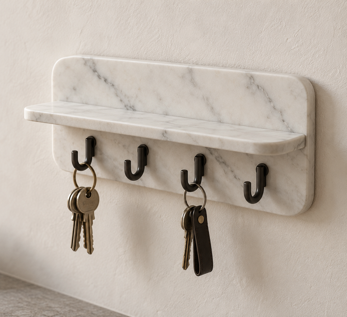 White Marble Key Organizer with Shelf