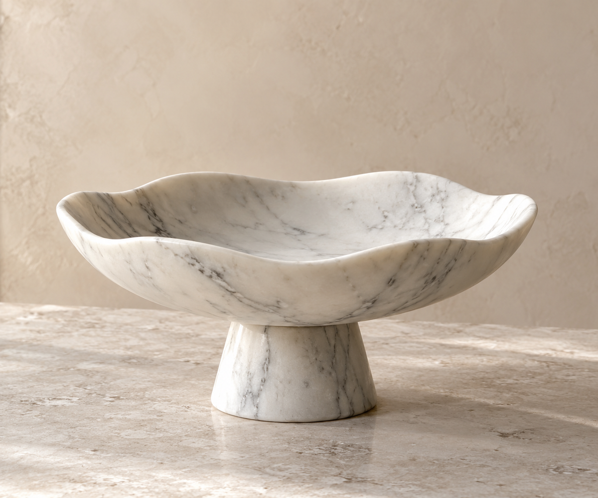 White Marble Wave Pedestal Bowl