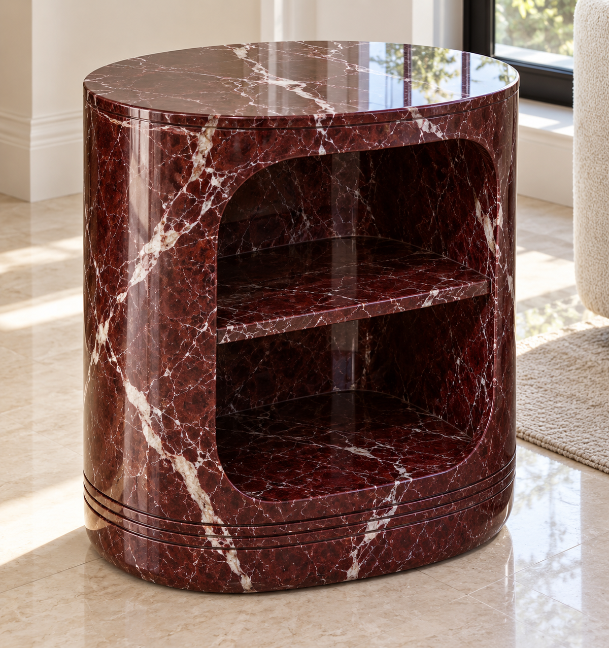 Rosso Oval Storage Marble Side Table - Rosso
