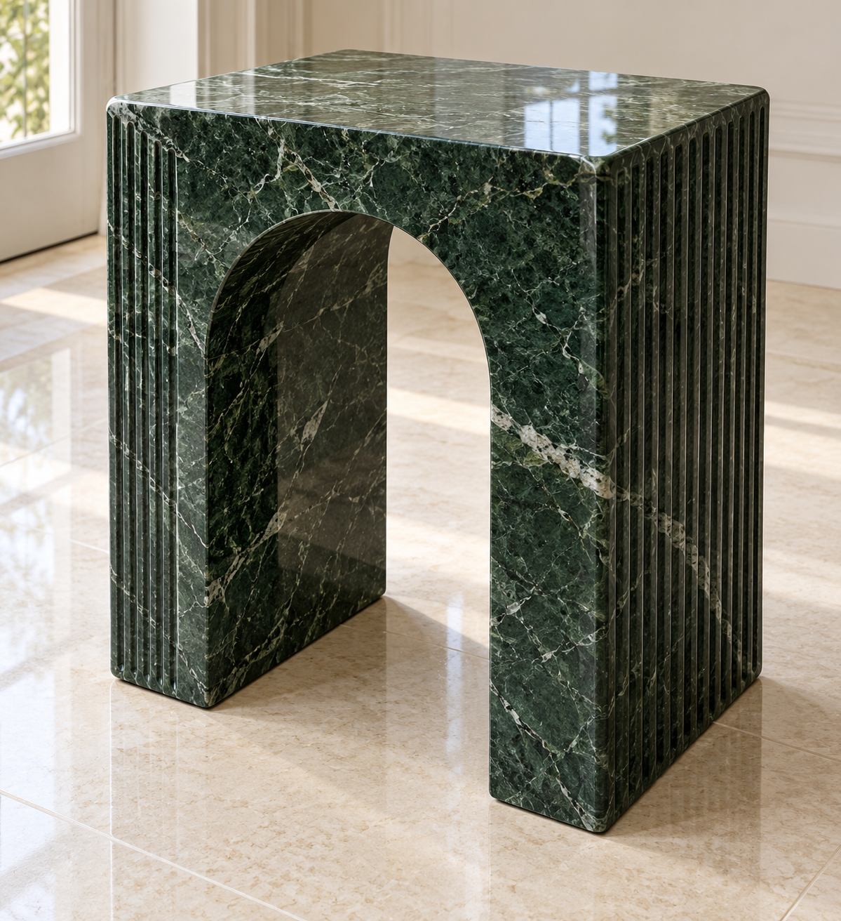 Green Fluted Arch Marble Side Table - Green