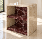 Beige Two Tone Storage Marble Side Table - Beige & Rosso