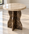 Beige Wave Base Marble Side Table - Beige & Emperador