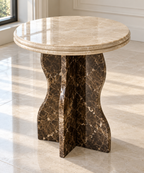 Beige Wave Base Marble Side Table - Beige & Emperador