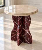 Beige Wave Base Marble Side Table - Beige & Rosso