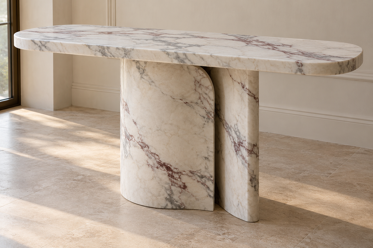 White Curved Marble Console - White