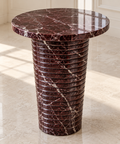 Rosso Fine Ribbed Marble Side Table - Rosso
