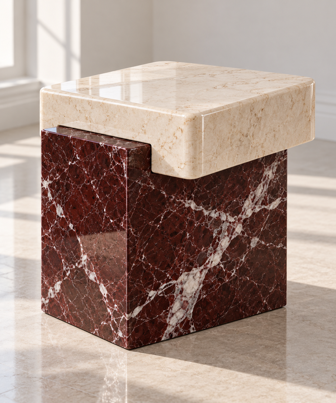 Rosso Beige Stepped Marble Side Table - Rosso & Beige
