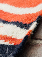 black white and orange  aztec wool  Rug - striped wool kilim,  100%wool rug , 8x10 black and cream rug,