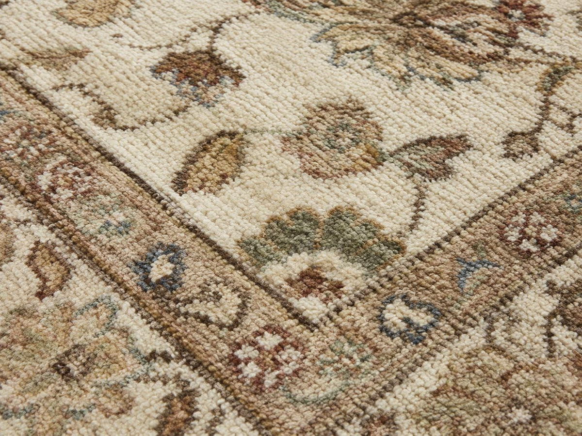Hand-Knotted Wool Floral Rug – Modern Contemporary Statement Design, Ivory & Taupe