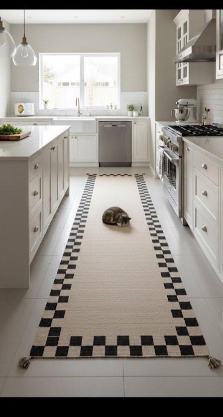 beige Scandinavian Wool Runner Rug – Minimal Geometric Kilim Carpet for Hallway, Corridor & Entryway,