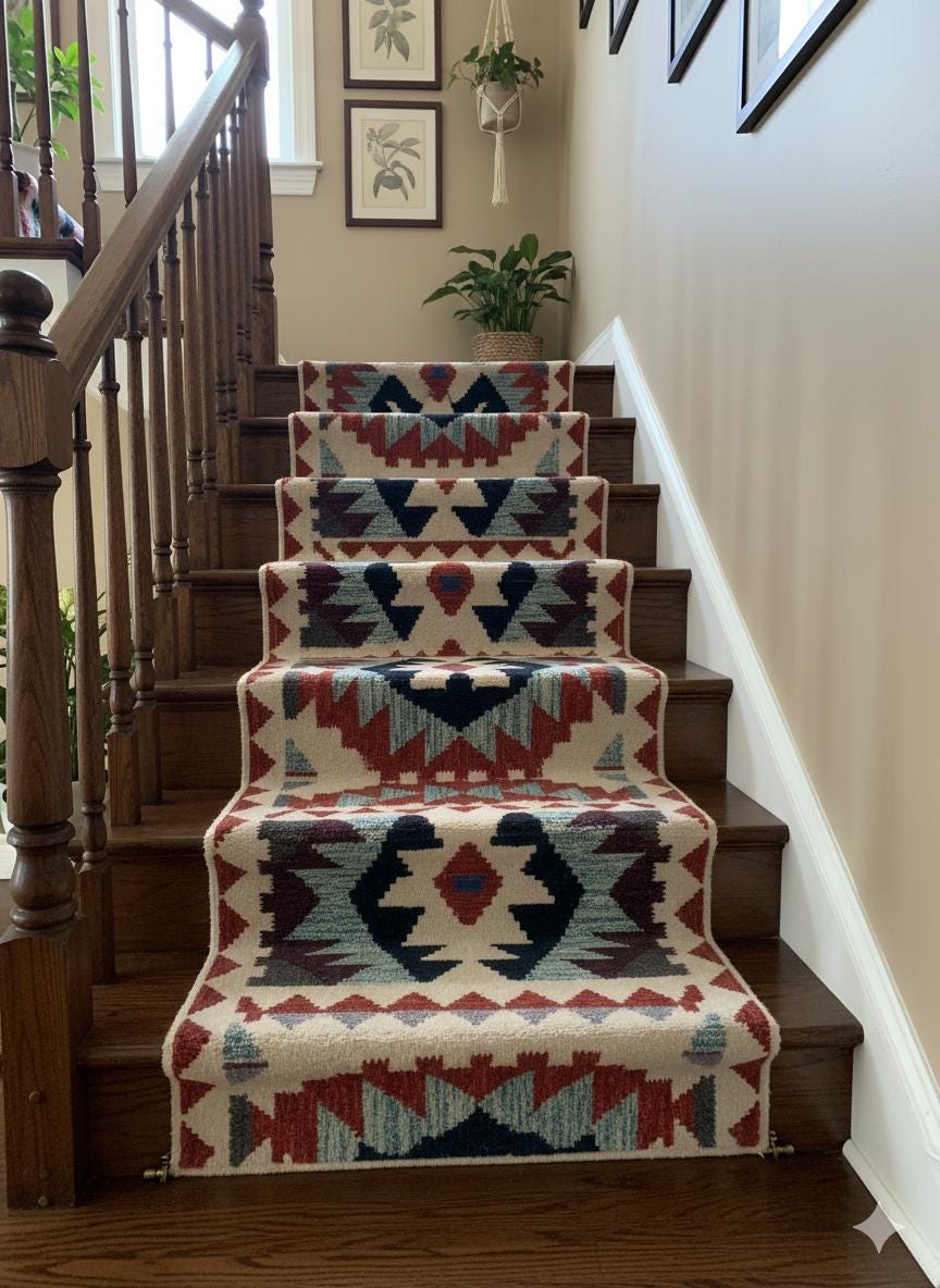 Handwoven Chenille Navajo Runner Rug – Southwestern Boho Tribal Design, Washable Hallway & Staircase Rug