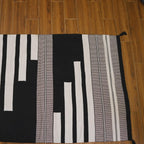 Handwoven Black and White Kilim Rug: Boho Throw, Cotton Accent