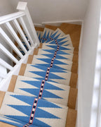 sky blue Kilim Stair Runner | Handmade Wool Stair Carpet | Blue Geometric Runner Rug
