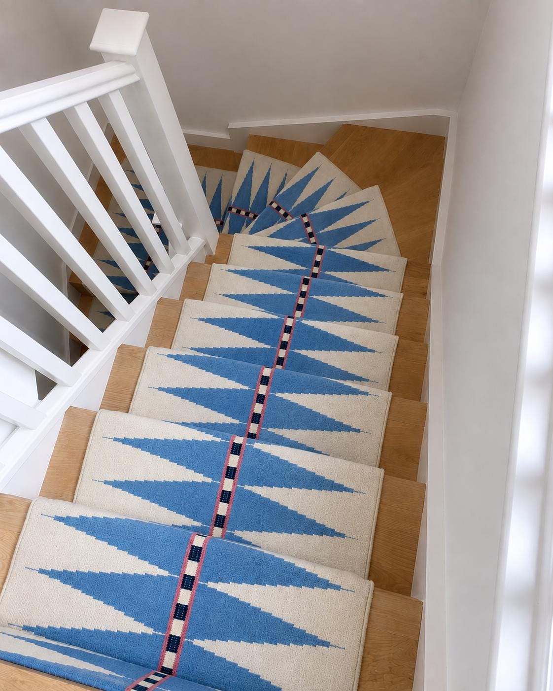 sky blue Kilim Stair Runner | Handmade Wool Stair Carpet | Blue Geometric Runner Rug