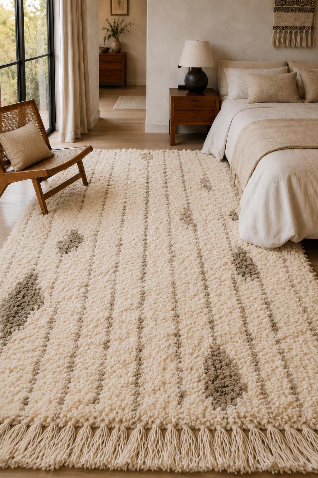 Hand-Knotted Beni Ourain Style Wool Rug – Plush Thick Pile, Sage Green