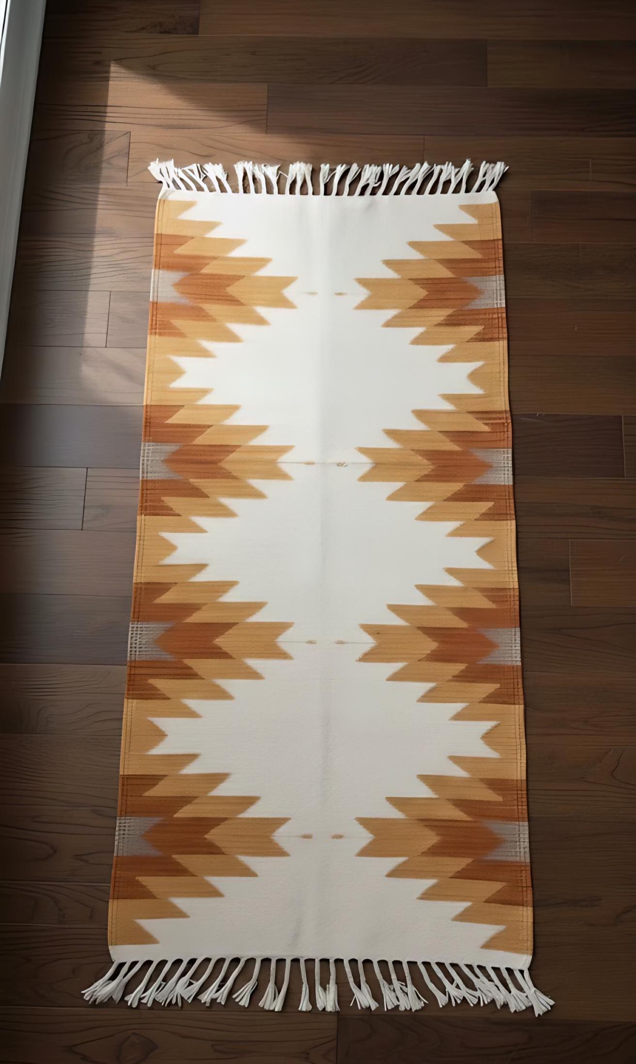 Southwestern Geometric Wool Hallway Runner | Handwoven Tribal Pattern Rug | Boho Entryway Wool Runner | Aztec Kilim Corridor Farmhouse Rug