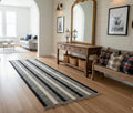 Grey Black Cream Kilim Runner Rug, Flatweave Stair Runner, Scandinavian Striped Kitchen Rug, Handmade Wool Hallway Runner,