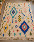 Blue and teal Azilal Berber Rug, Handmade Moroccan Wool Rug, Tribal Boho Area Rug, Plush Shag Bedroom Carpet, Custom Artisan Rug