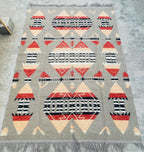 Beige and red  aztec wool  Rug, Southwestern Native American Style Rug-   wool are kilim, 8x10 grey rug,