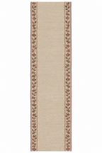 Full-length dusty rose floral wool kilim runner on a white background