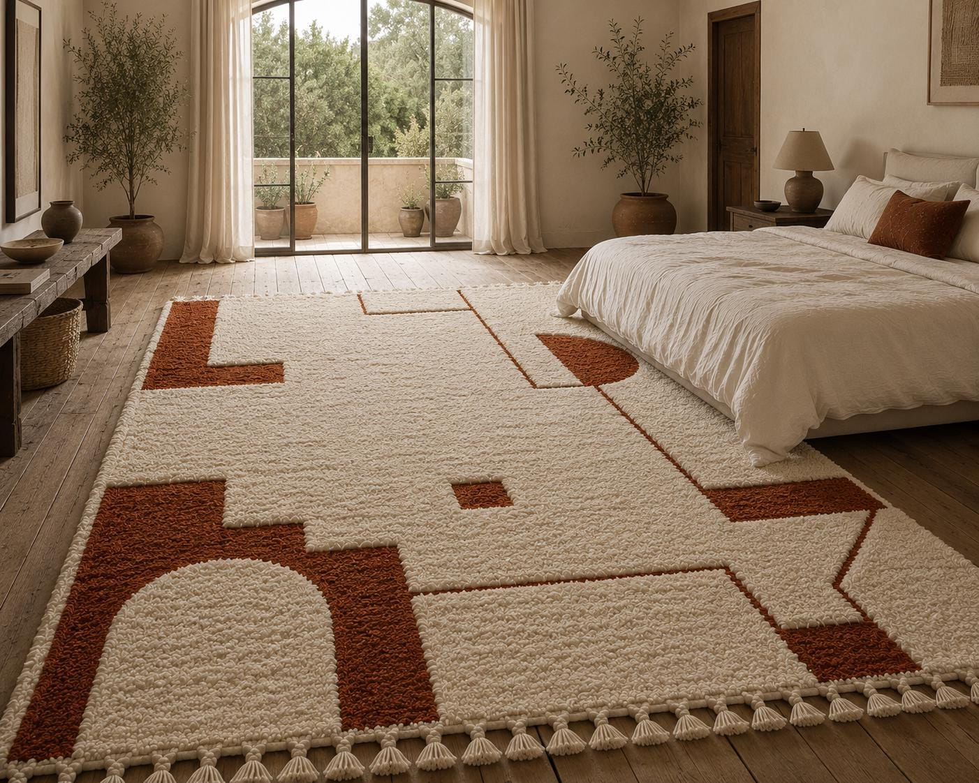 Modern Hand Knotted Area Rug, terracotta and  Ivory  Rug, Contemporary Abstract Rug, Living Room Rug, soft thick plush carpet