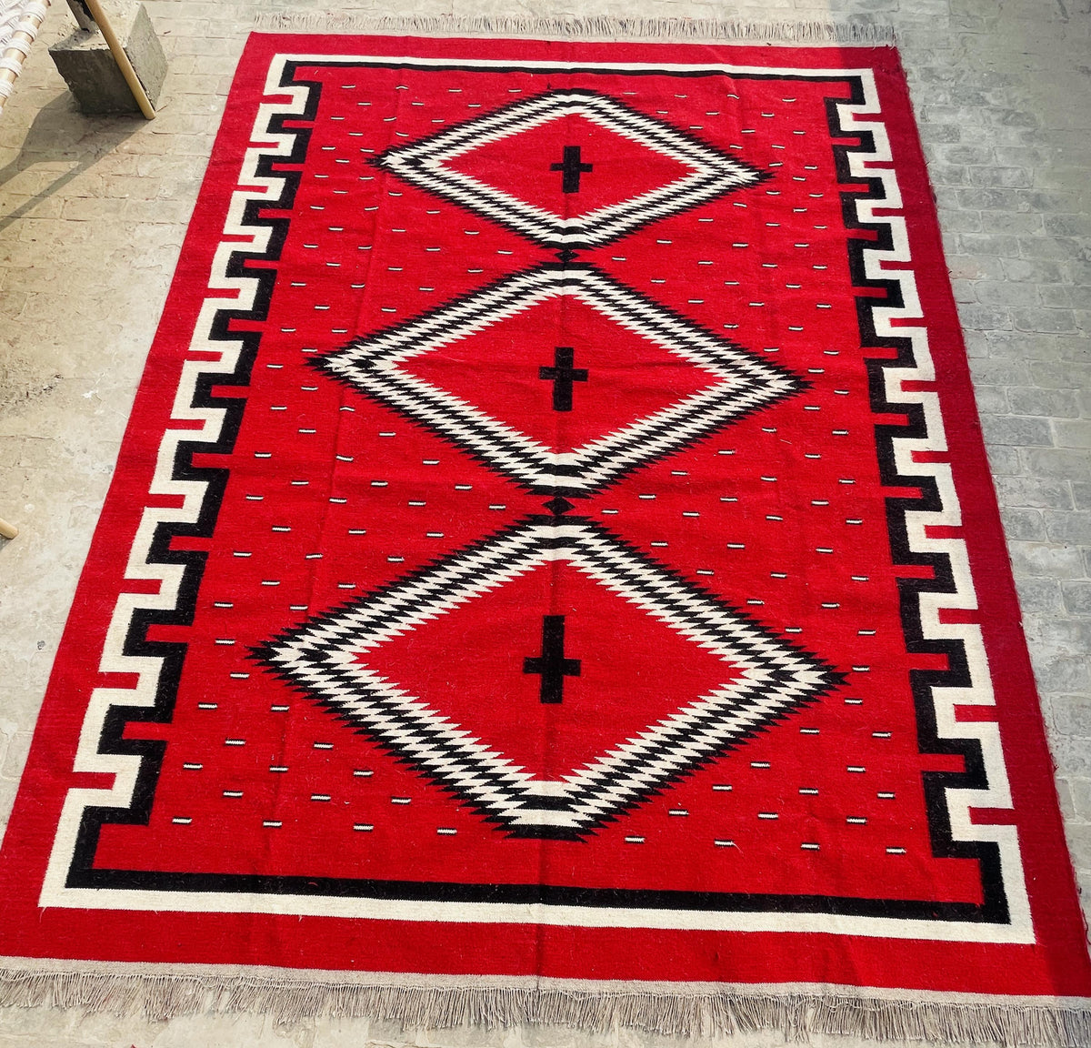 Handwoven Navajo Wool Rug – Southwestern Boho Ranch Design, Red & Black (8x10ft)