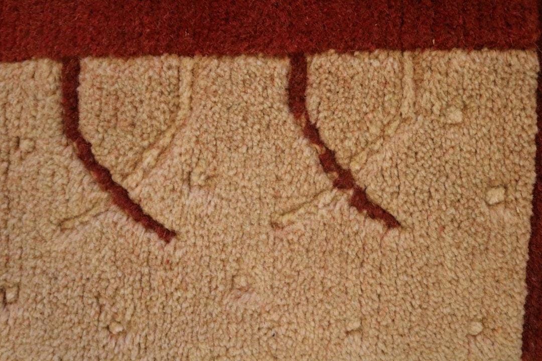 Hand-Knotted Gabbeh Wool Rug – Persian Tribal Thick Pile Rug, Terracotta with Orange Border