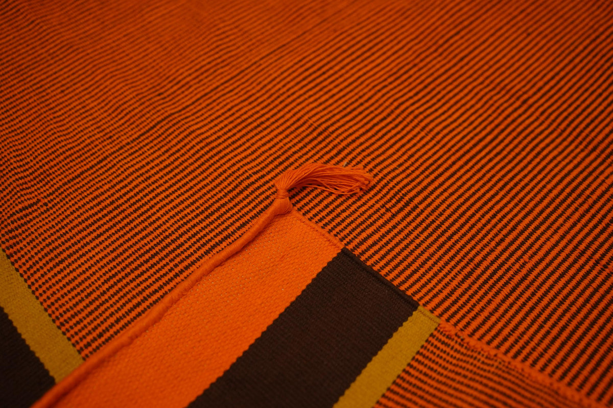 Hand-Loomed Wool Kilim Rug – Bold Colorful Design, Burnt Orange, 5x8 ft