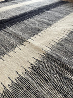 Grey Black Cream Kilim Runner Rug, Flatweave Stair Runner, Scandinavian Striped Kitchen Rug, Handmade Wool Hallway Runner,