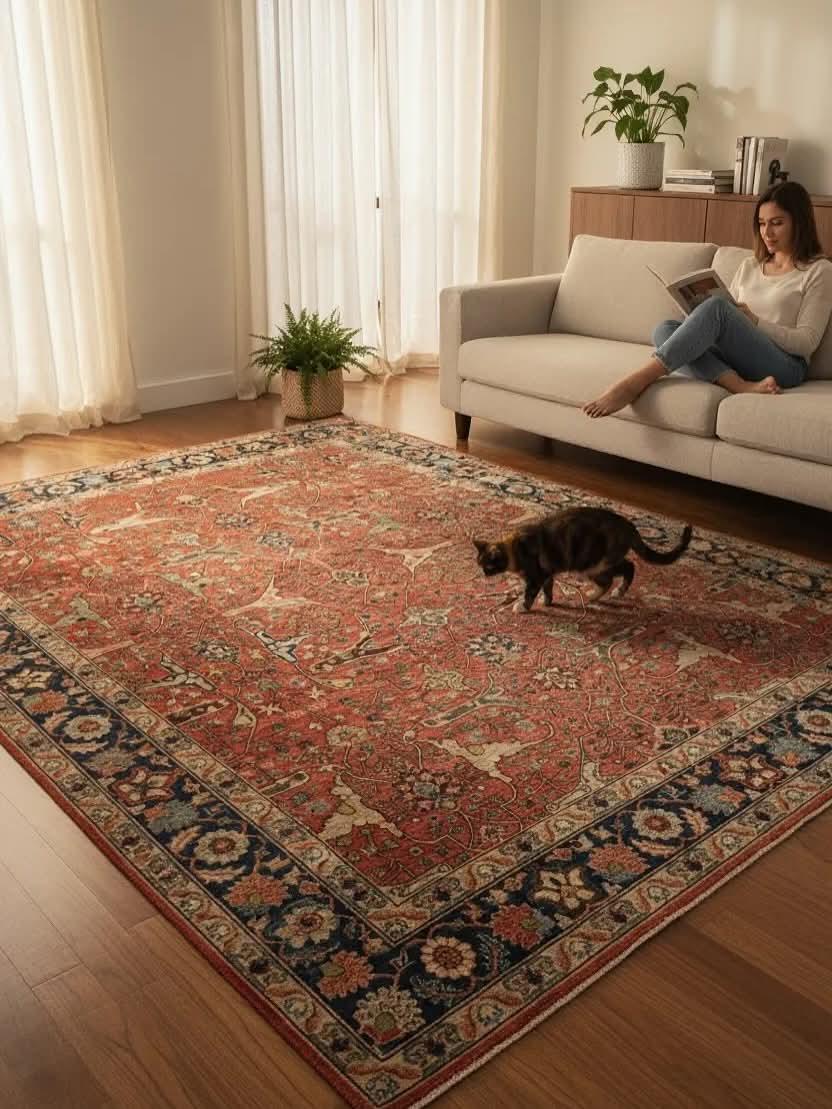 Hand-Knotted Chobi Wool Rug – Traditional Tabriz-Inspired Oriental Design, Red