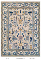 Hand Knotted blue oushak rug, Traditional turkish  Style rug, blue and ivory carpet,