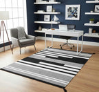 Handwoven Black and White Kilim Rug: Boho Throw, Cotton Accent