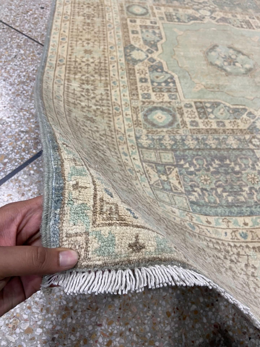 muted grey Oushak Rug 7x9ft – hand knotted Wool Rug,  – Vintage inspired grey  and green Area Rug – Traditional Floral Oushak Carpet