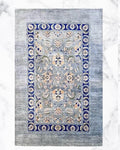 Hand Knotted Grey blue  Oushak Rug, Blue Border Wool Rug, Vintage Floral Area Rug, Neutral Handmade Living Room Carpet