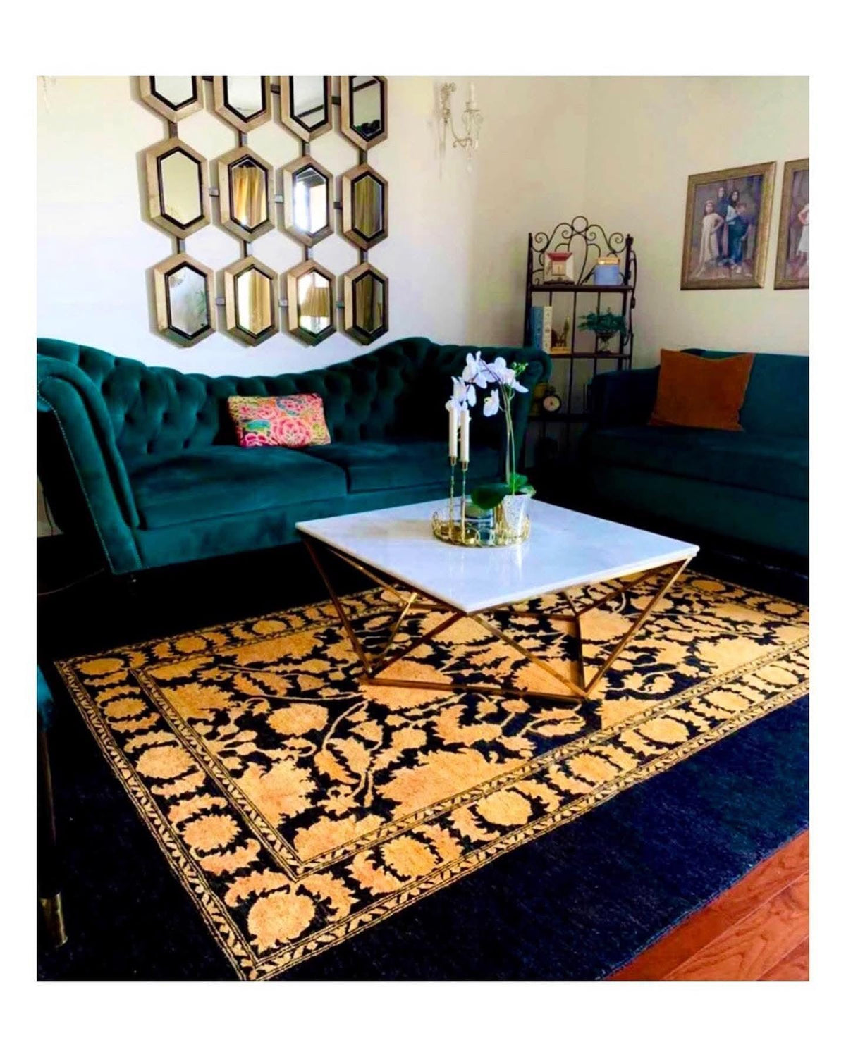 Hand-Knotted Ziegler Chobi Wool Rug – Traditional Floral Bordered Design, Black & Mustard Gold