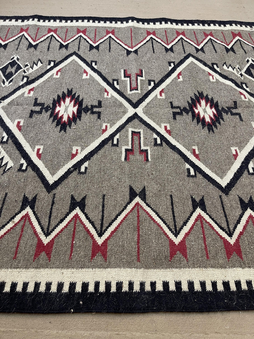 Grey Navajo Kilim Rug, Handwoven Wool Rug, Southwestern style Tribal Area Rug, Neutral Boho Western Decor, Custom Size Geometric Carpet