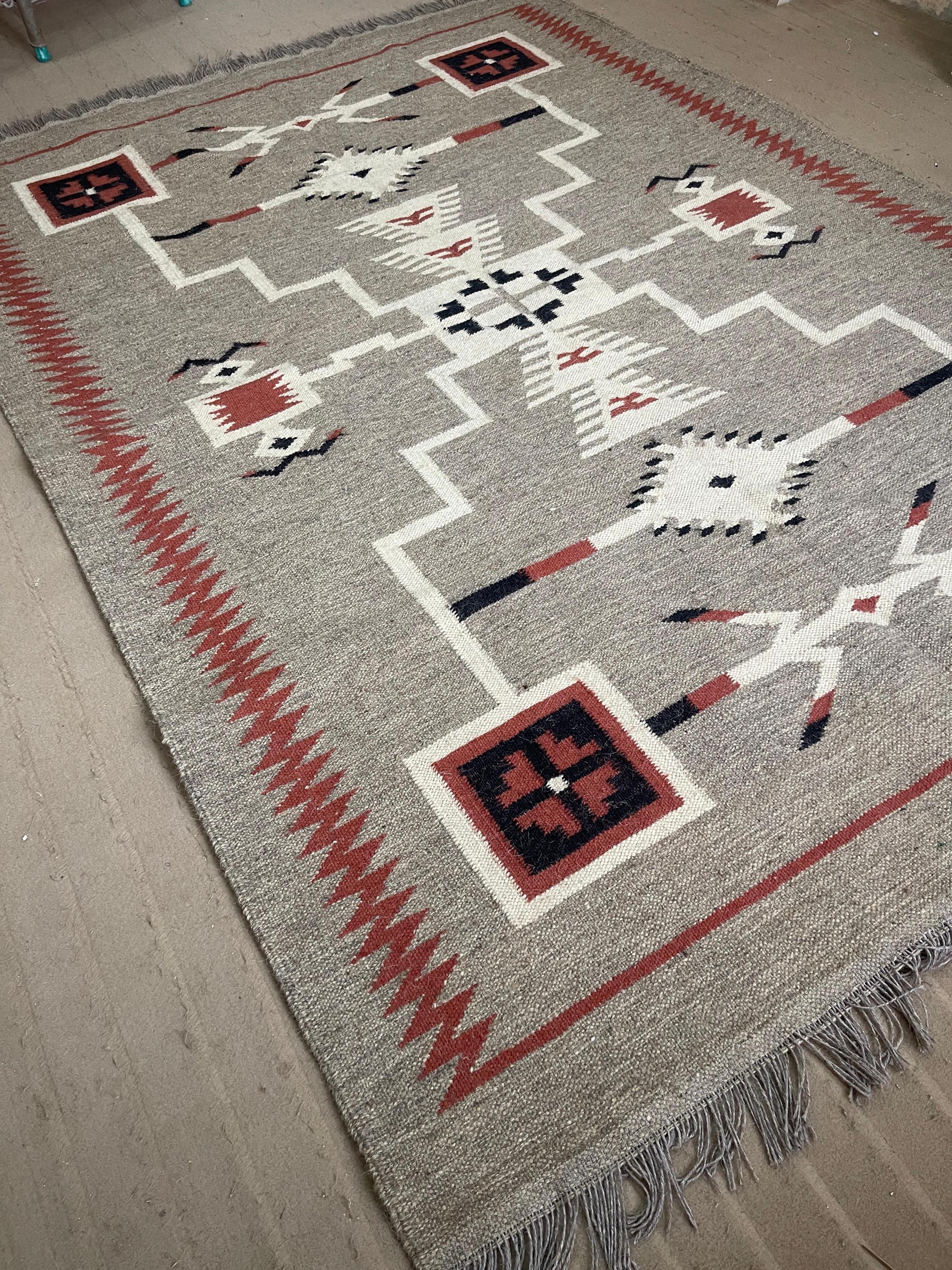 8x10ft Southwestern Rug, 100% wool Navajo rug |10x14 rug, oversized grey southwestern rug, native American rug