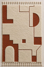Modern Hand Knotted Area Rug, terracotta and  Ivory  Rug, Contemporary Abstract Rug, Living Room Rug, soft thick plush carpet
