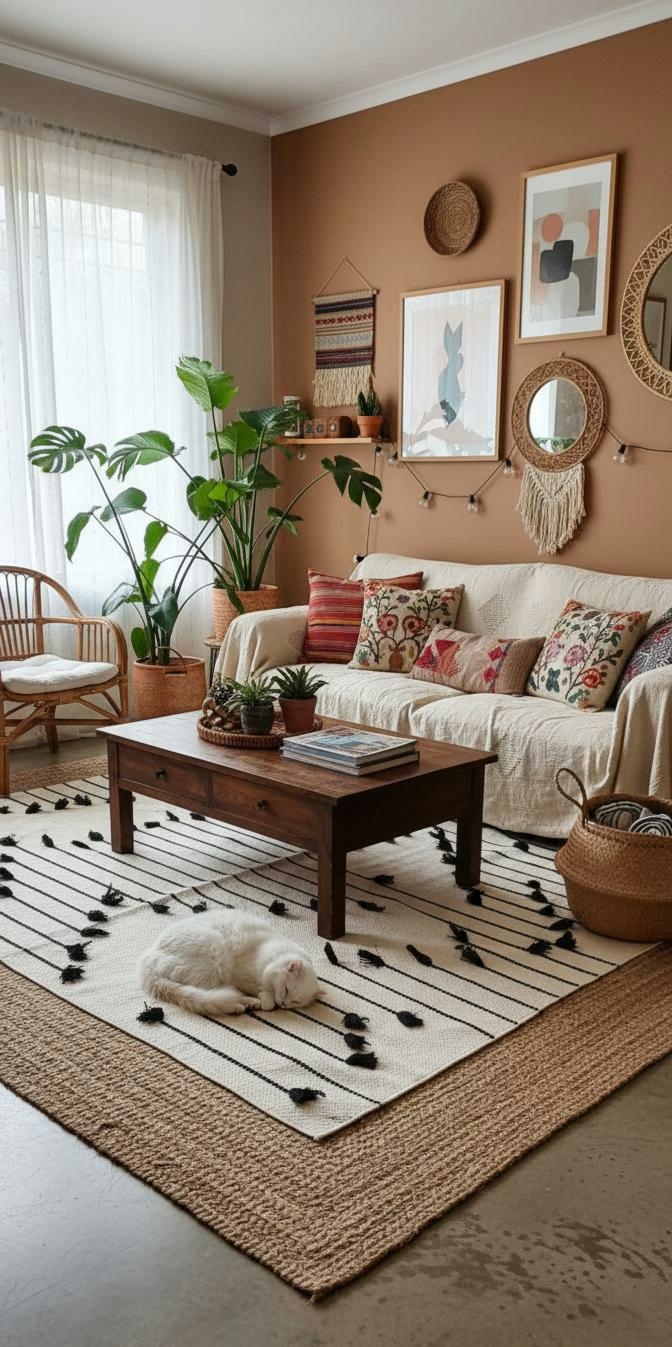 Handwoven Cotton Area Rug with Tassels, Boho Chic, Black and White Rug