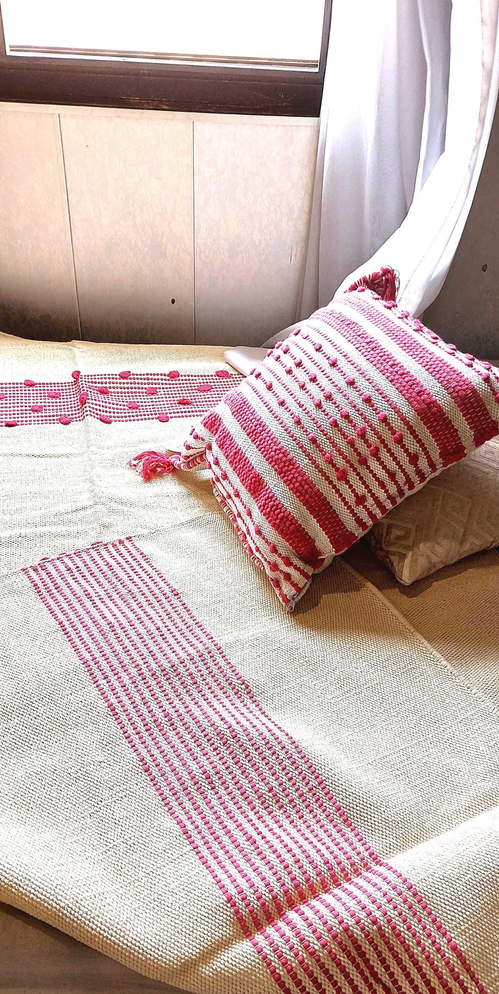 Handwoven Cotton Kilim Rug, Pink Scandinavian Nursery Rug, 4x6 ft