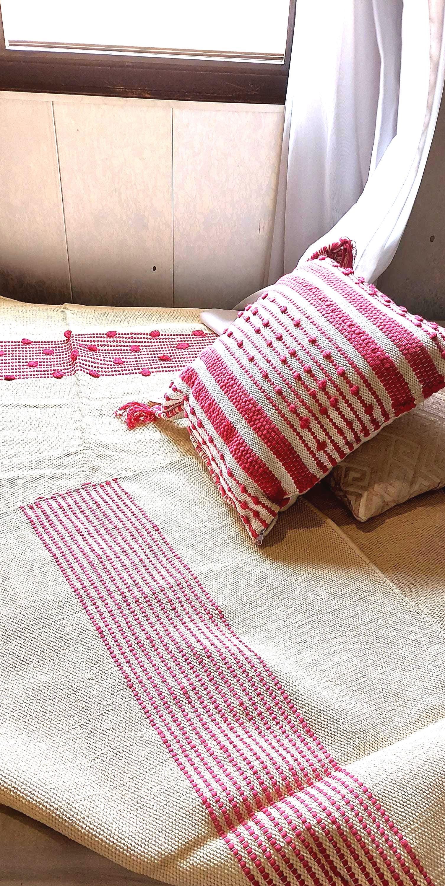 Handwoven Cotton Kilim Rug, Pink Scandinavian Nursery Rug, 4x6 ft