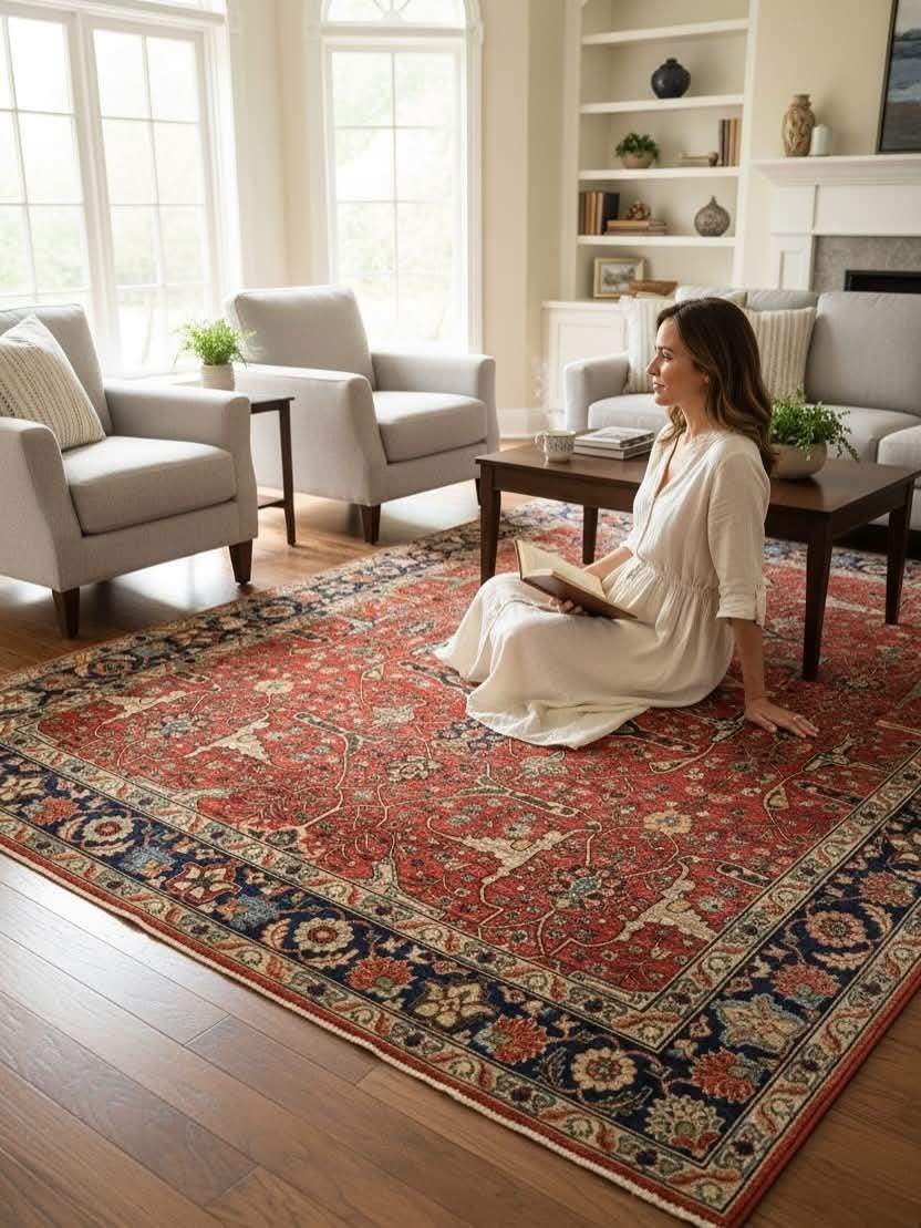 Hand-Knotted Chobi Wool Rug – Traditional Tabriz-Inspired Oriental Design, Red