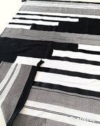 Handwoven Black and White Kilim Rug: Boho Throw, Cotton Accent