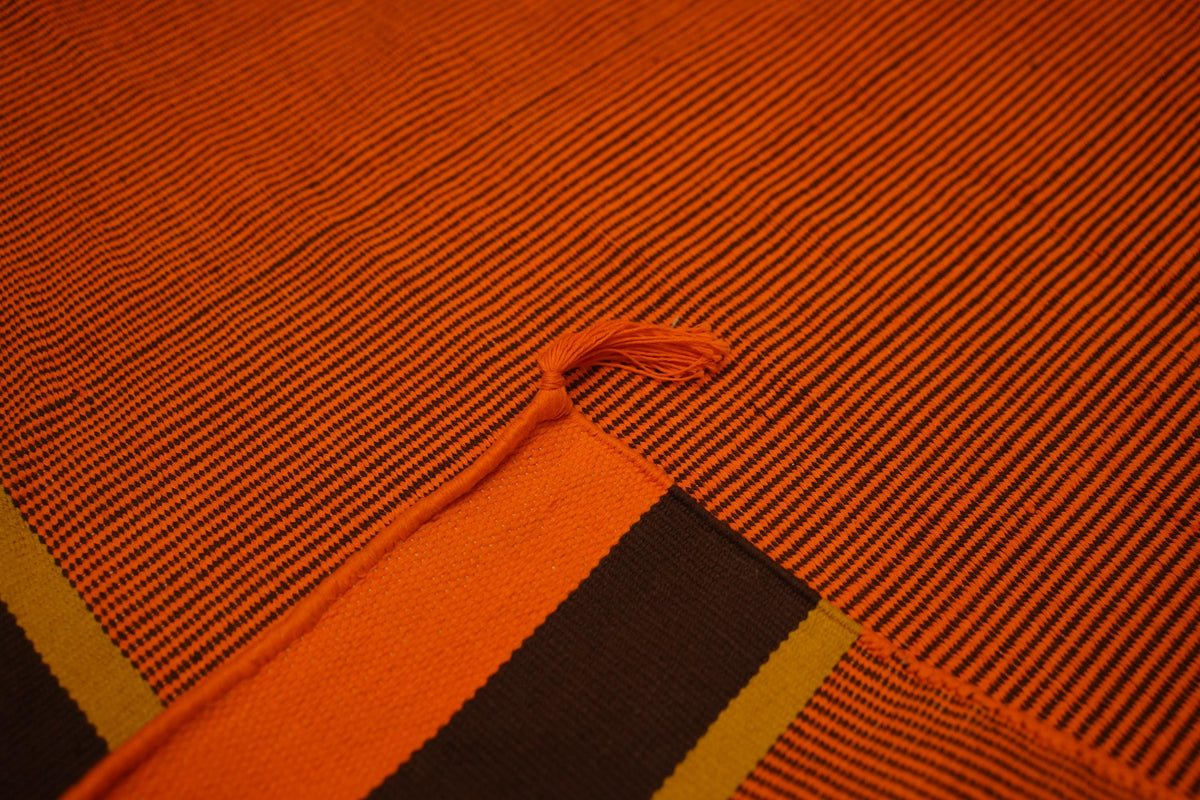 Handwoven Reversible Cotton Kilim Rug – Burnt Orange & Purple, 4x6 ft, Ready to Ship