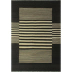 black and olive green Abstract Geometric Kilim Rug – Handwoven Wool Area Rug | Modern Home Decor
